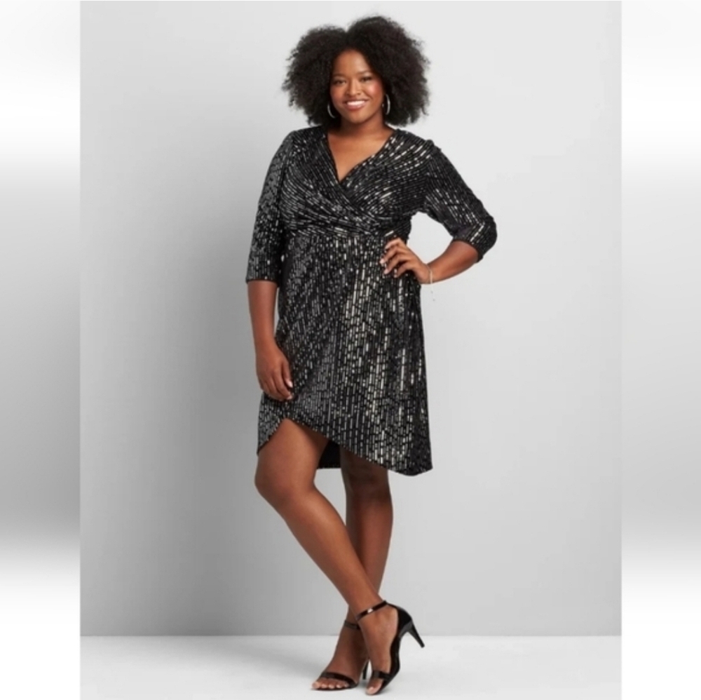 NWT LANE BRYANT Women's Formal Pleated Waist Sequin Evening Party Dress Size 24